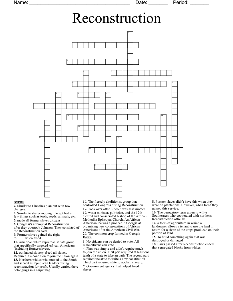 Reconstruction Crossword