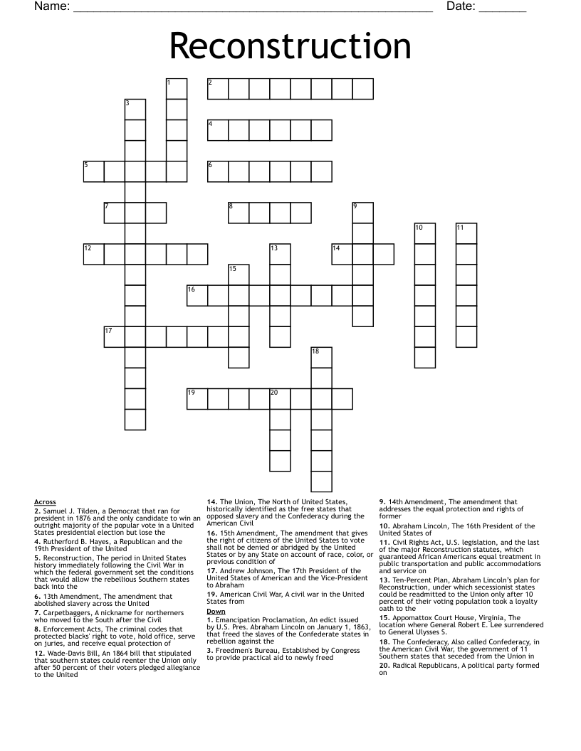 Reconstruction Crossword