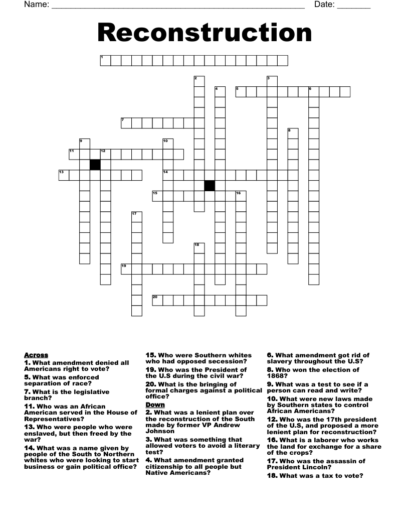 Reconstruction Crossword