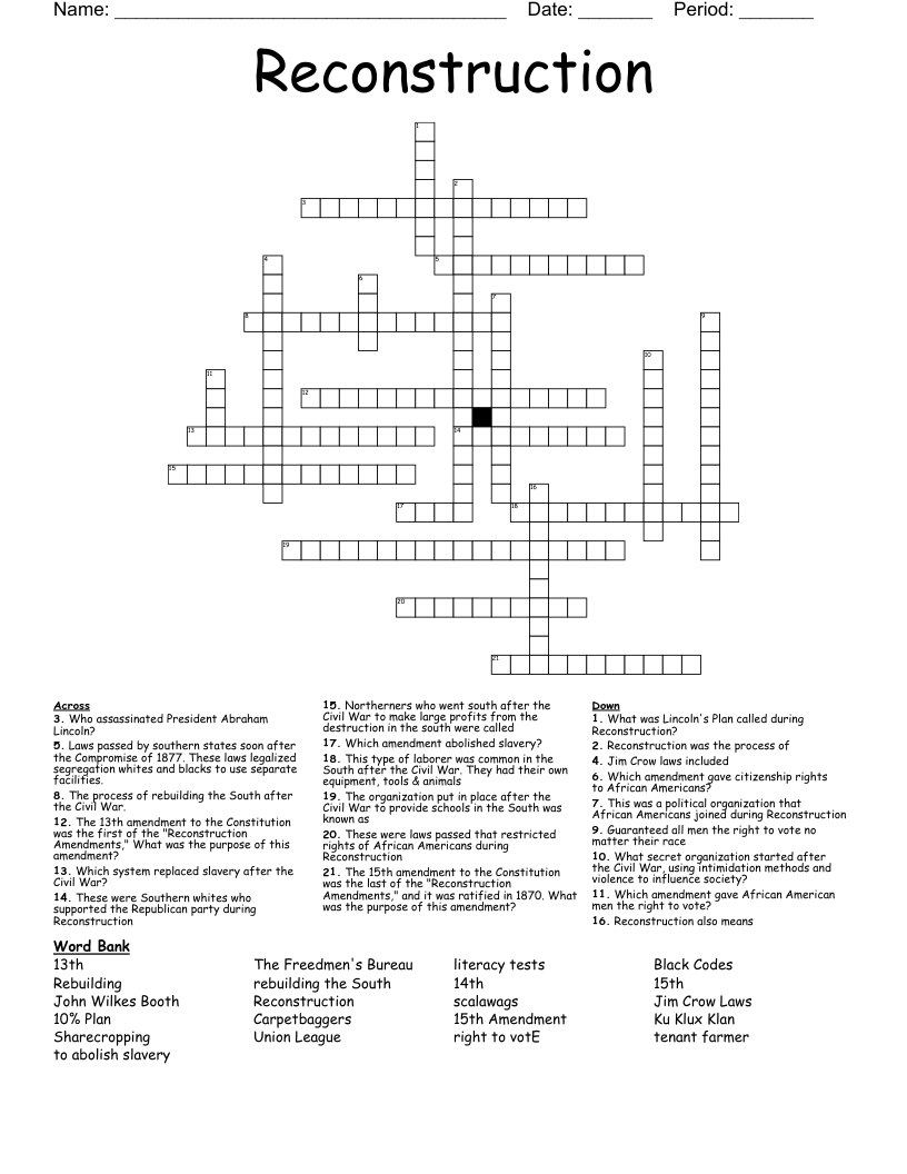 Reconstruction Crossword