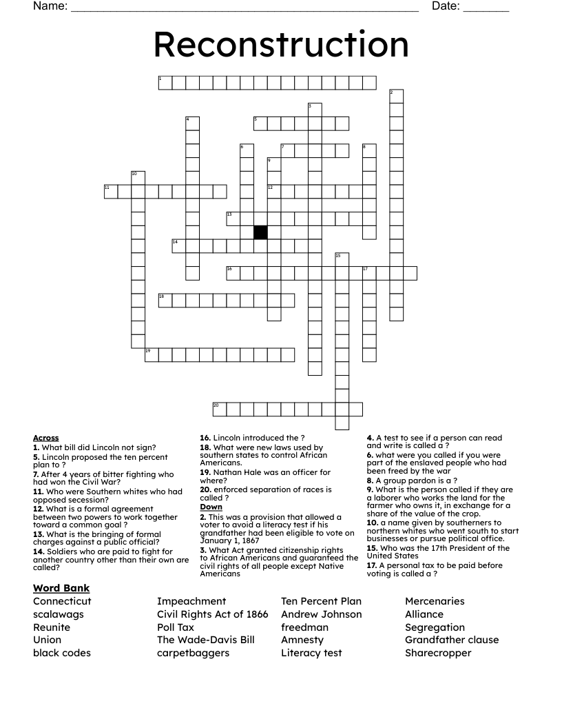 Reconstruction Crossword
