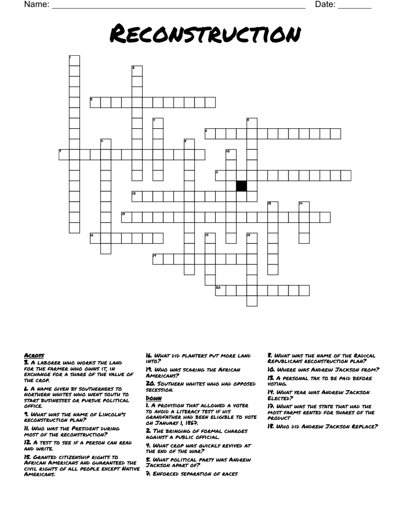 Reconstruction Crossword