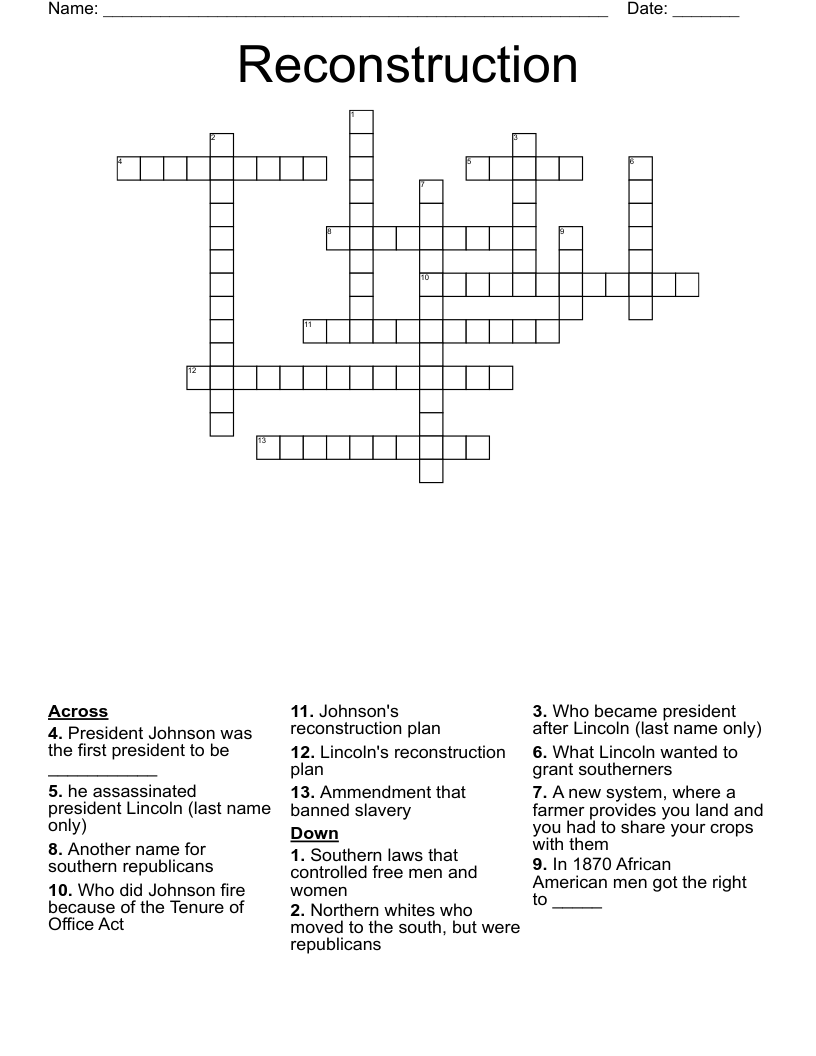 Reconstruction Crossword