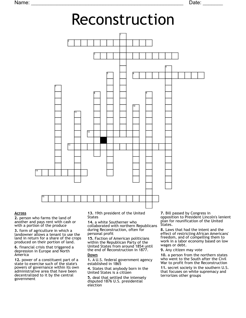 Reconstruction Crossword