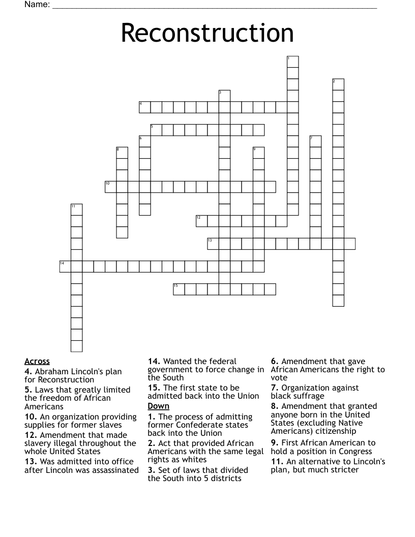 Reconstruction Crossword