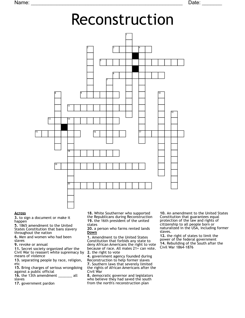 Reconstruction Crossword