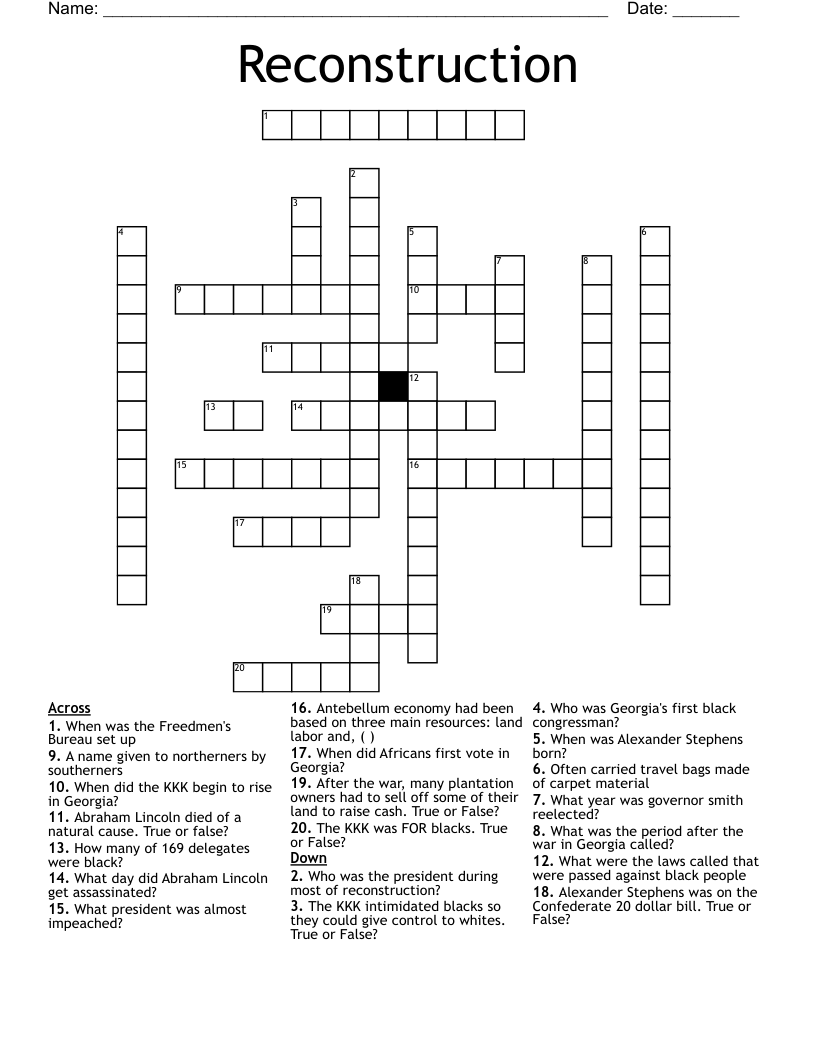 Reconstruction Crossword