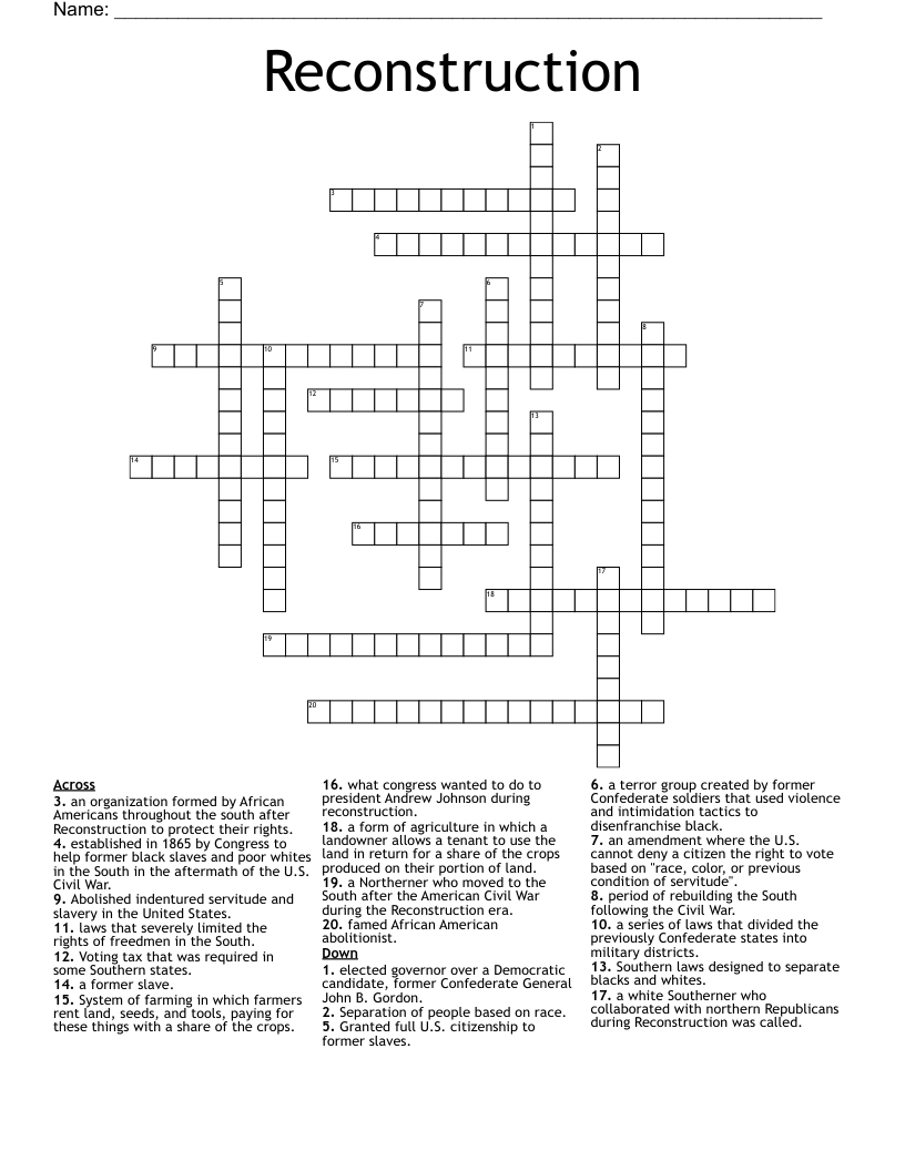 Reconstruction Crossword