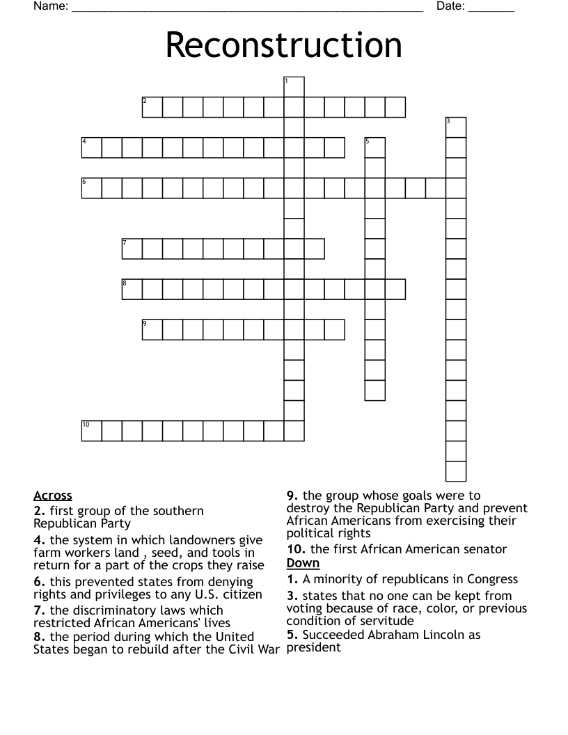 Reconstruction Crossword