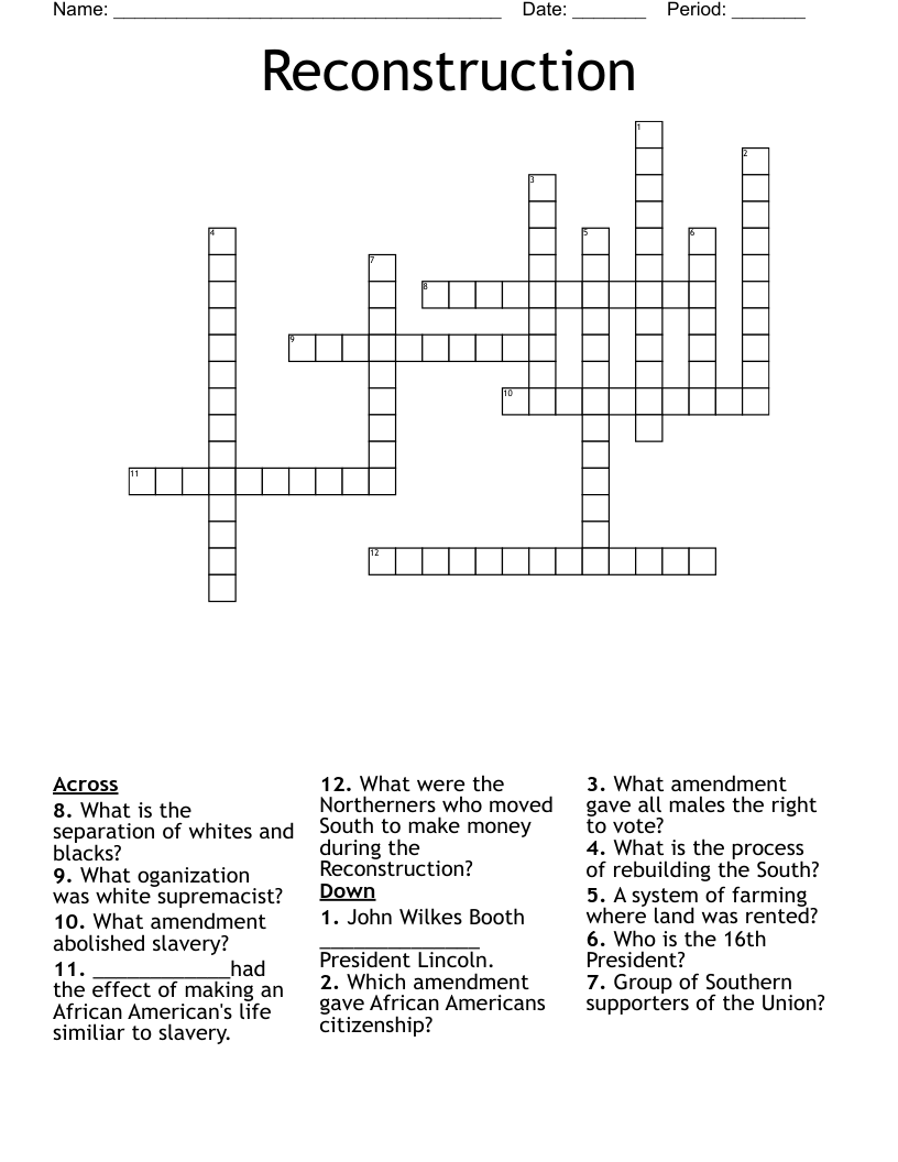 Reconstruction Crossword
