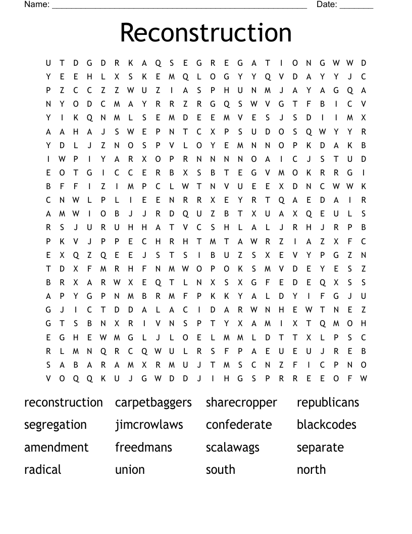 Reconstruction Word Search