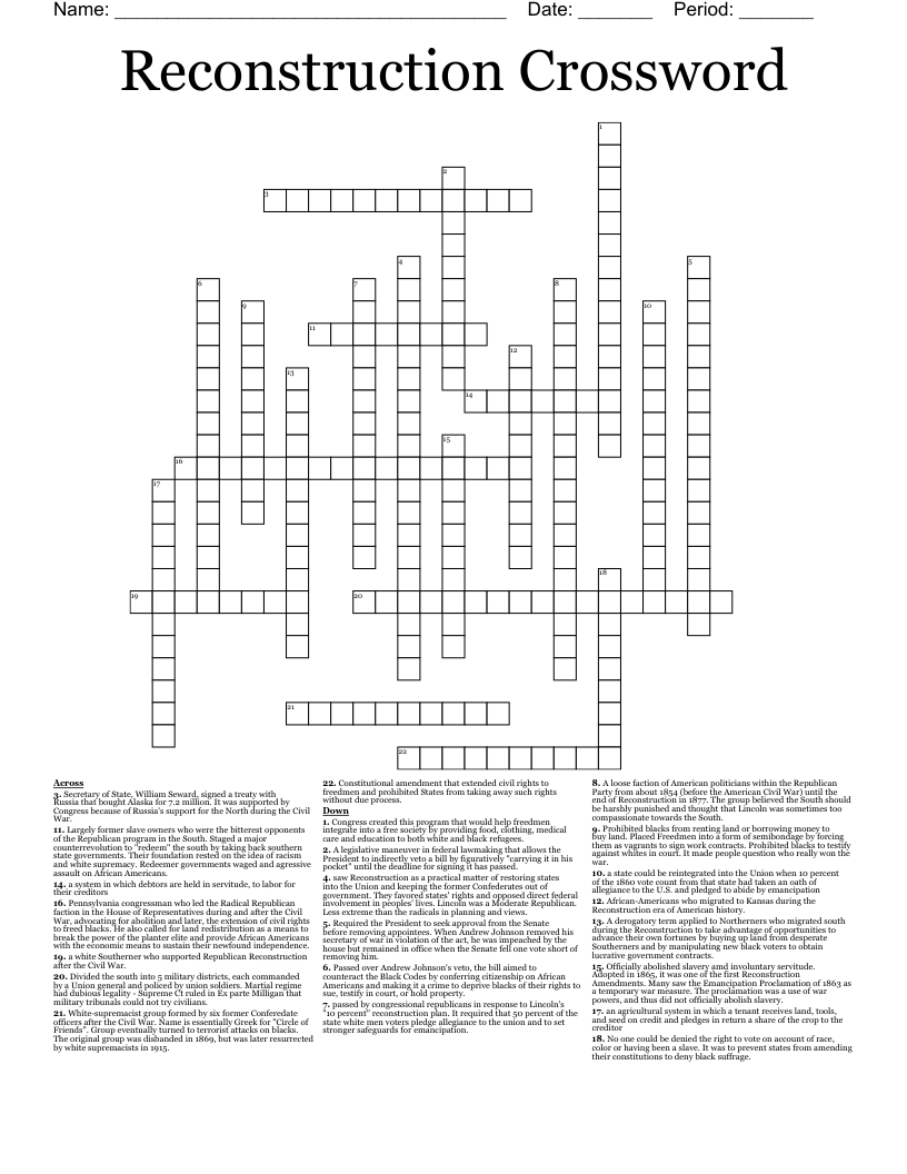 Reconstruction Crossword