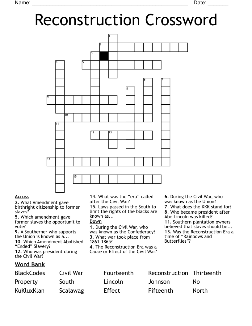 Reconstruction Crossword