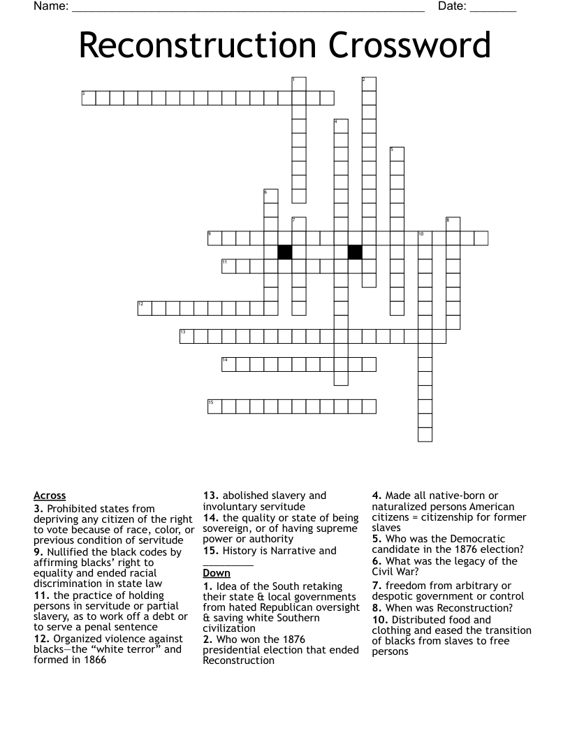 Reconstruction Crossword