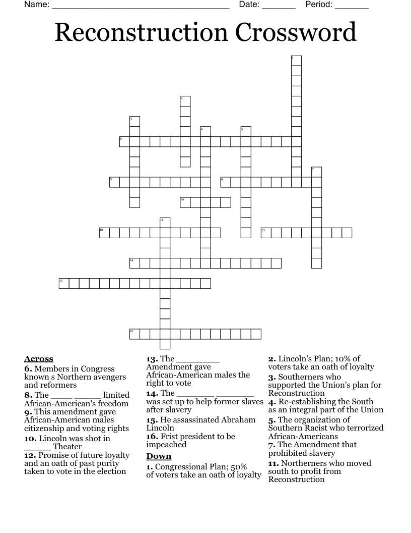 Reconstruction Crossword
