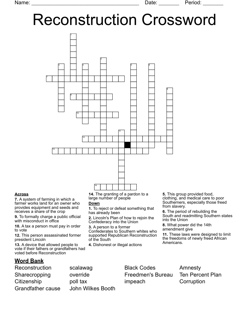 Reconstruction Crossword