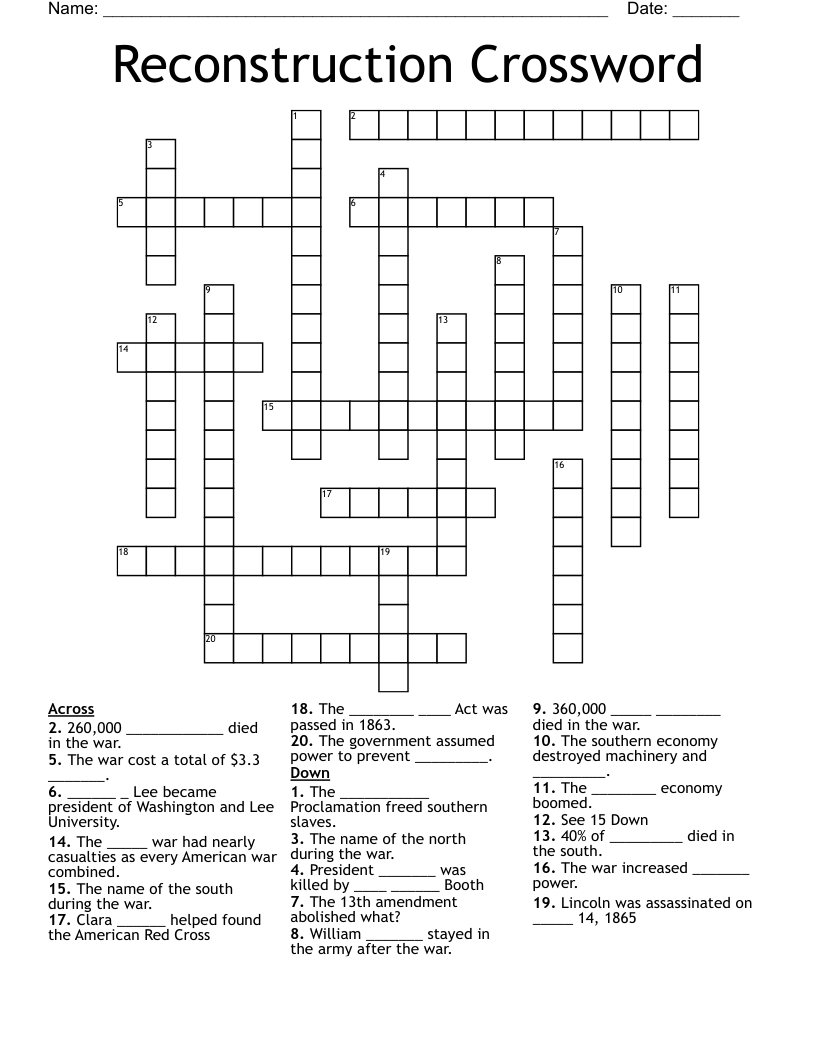 Reconstruction Crossword