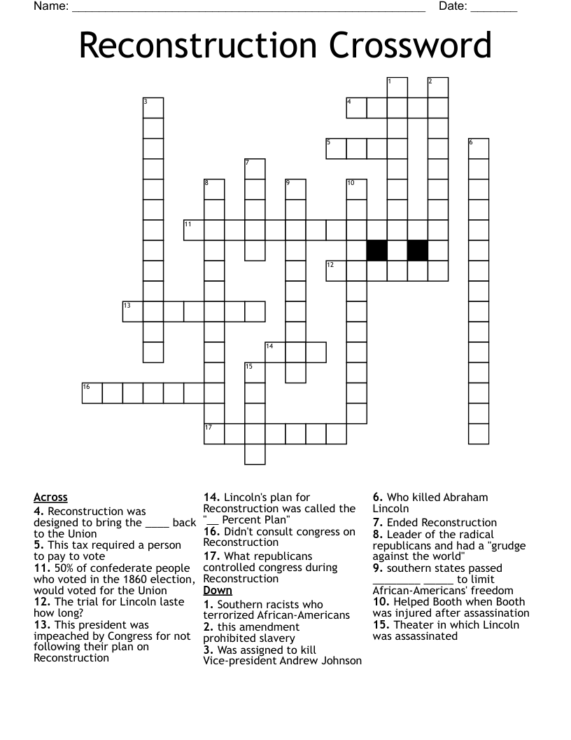 Reconstruction Crossword