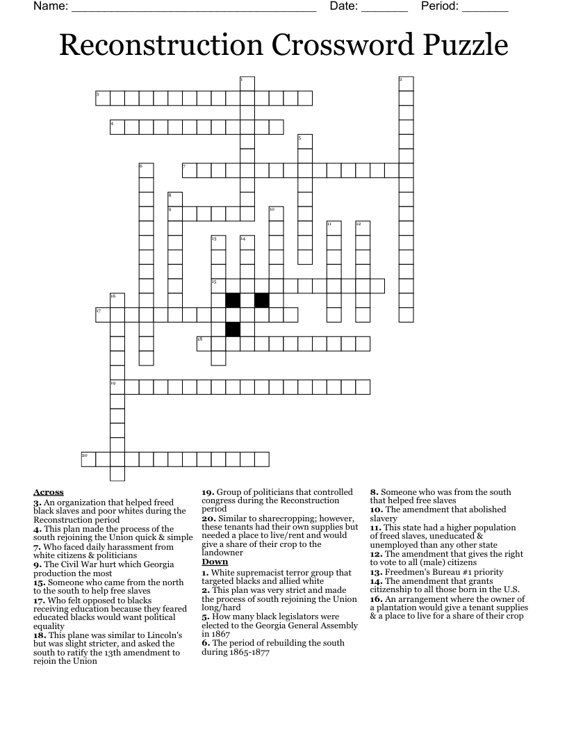 Reconstruction Crossword Puzzle