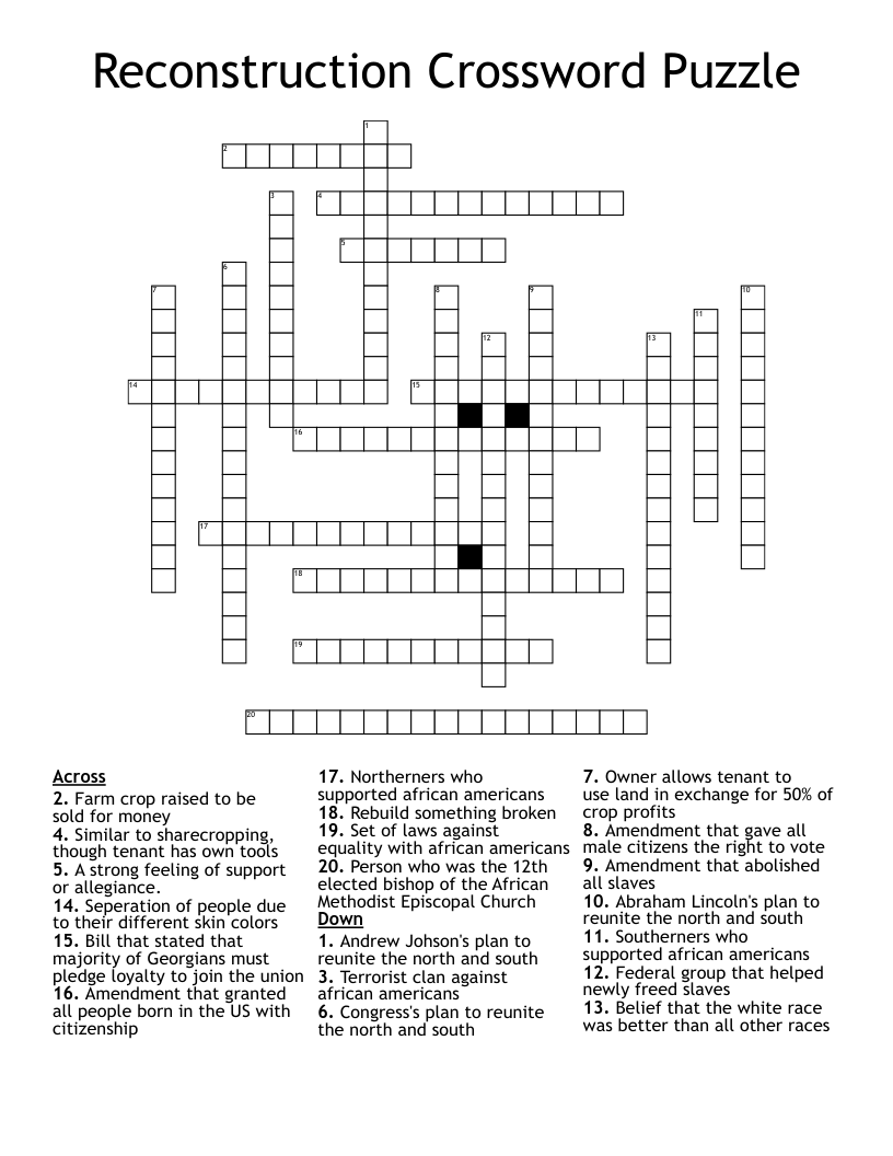 Reconstruction Crossword Puzzle