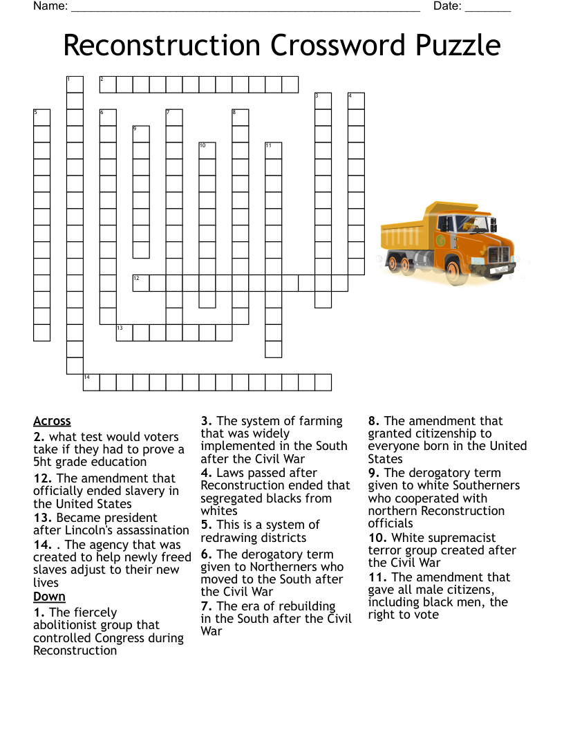 Reconstruction Crossword Puzzle 