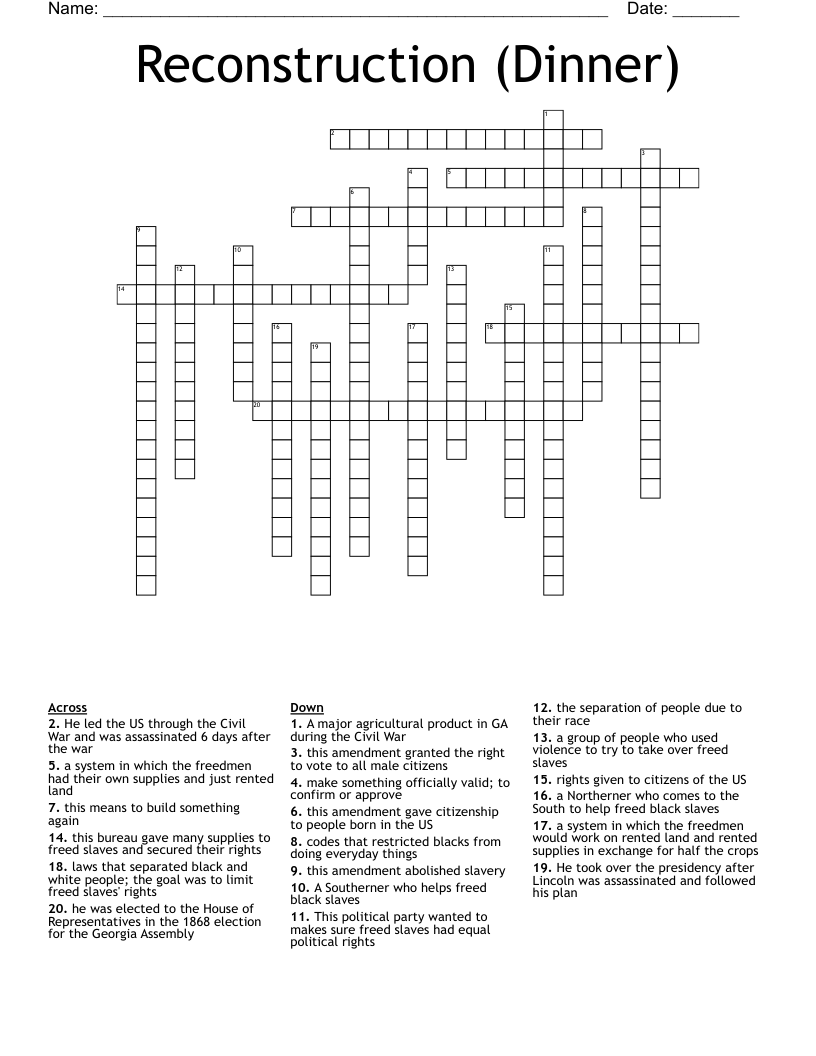 Reconstruction (Dinner) Crossword