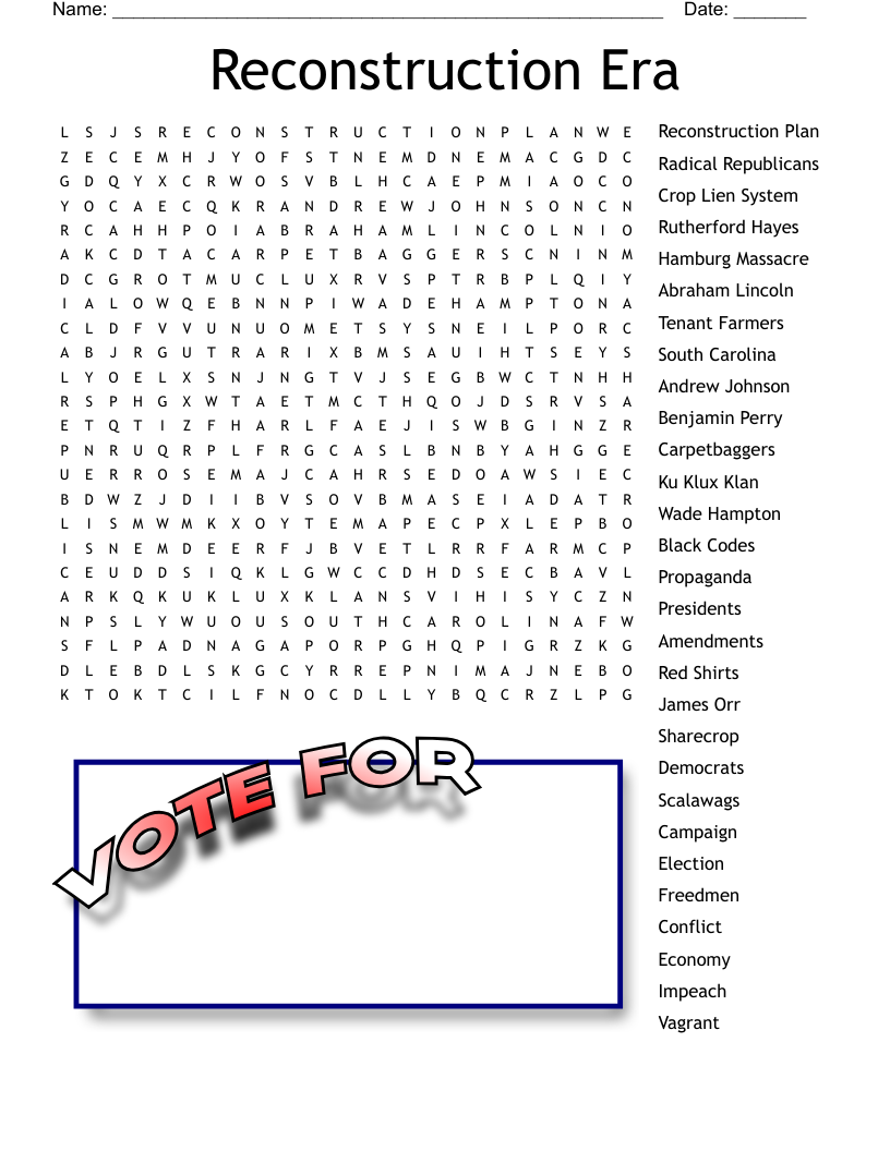 Reconstruction Era Word Search