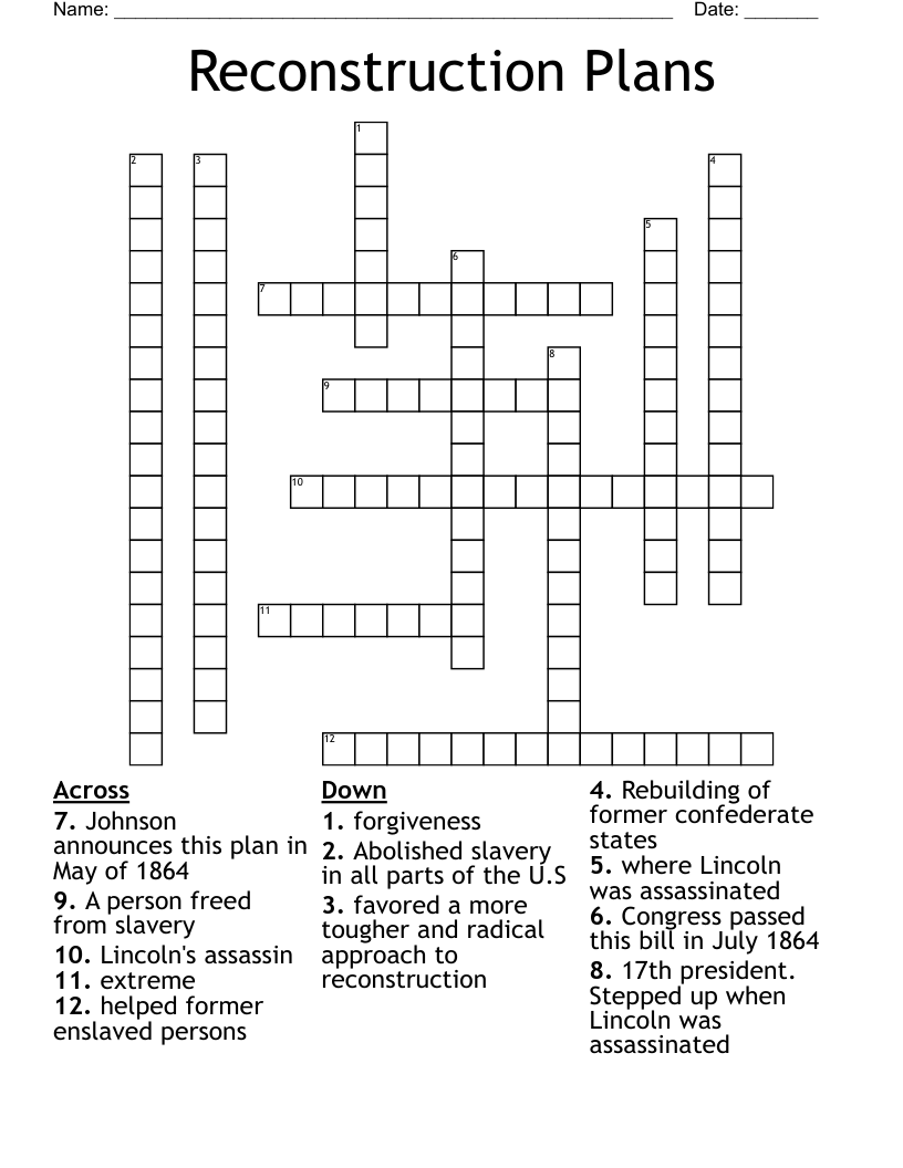 Reconstruction Plans Crossword