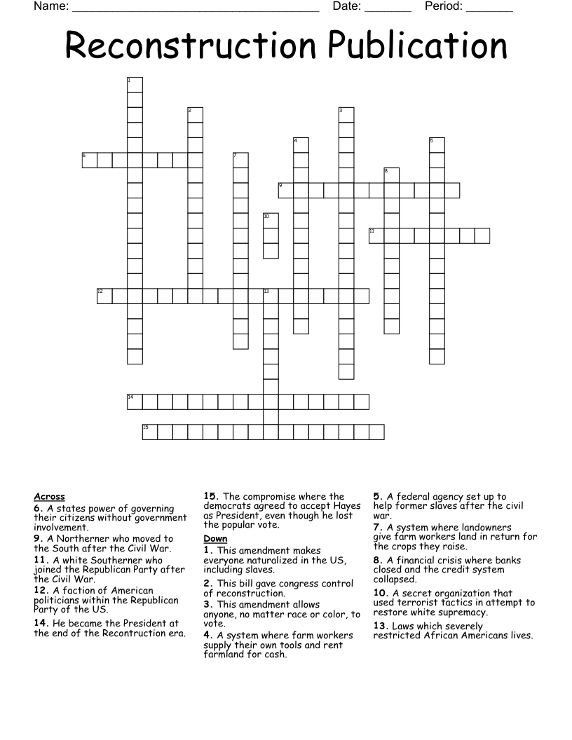 Reconstruction Publication  Crossword