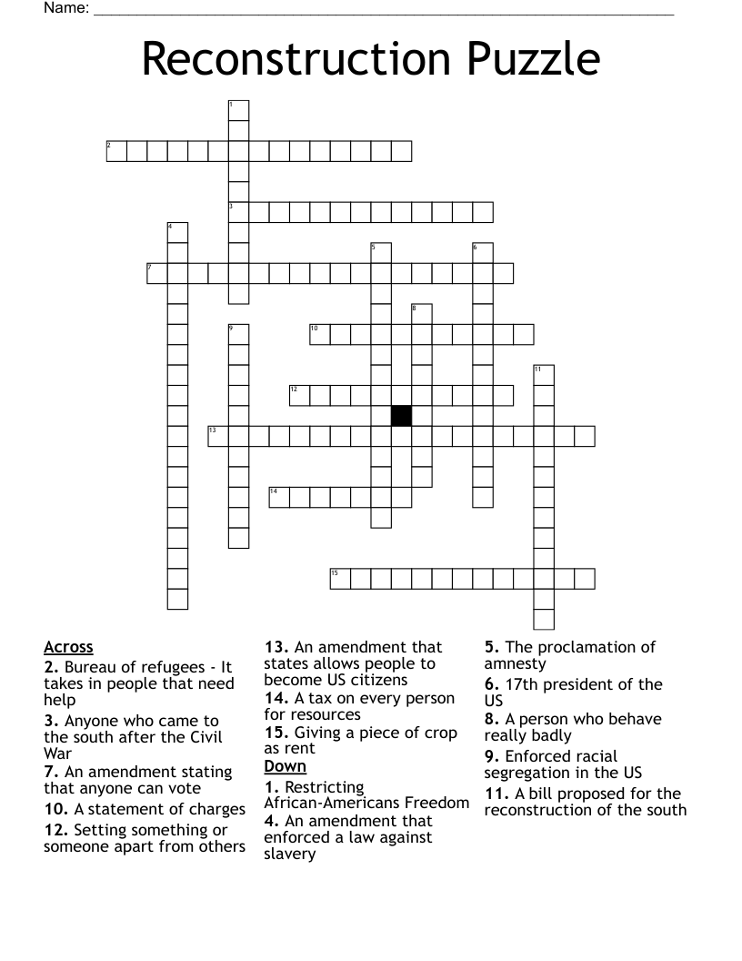 Reconstruction Puzzle Crossword