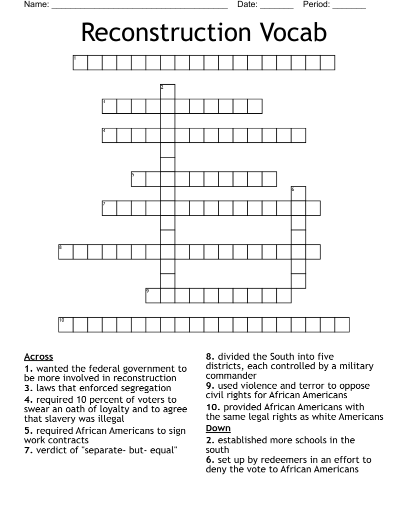 Reconstruction Vocab Crossword