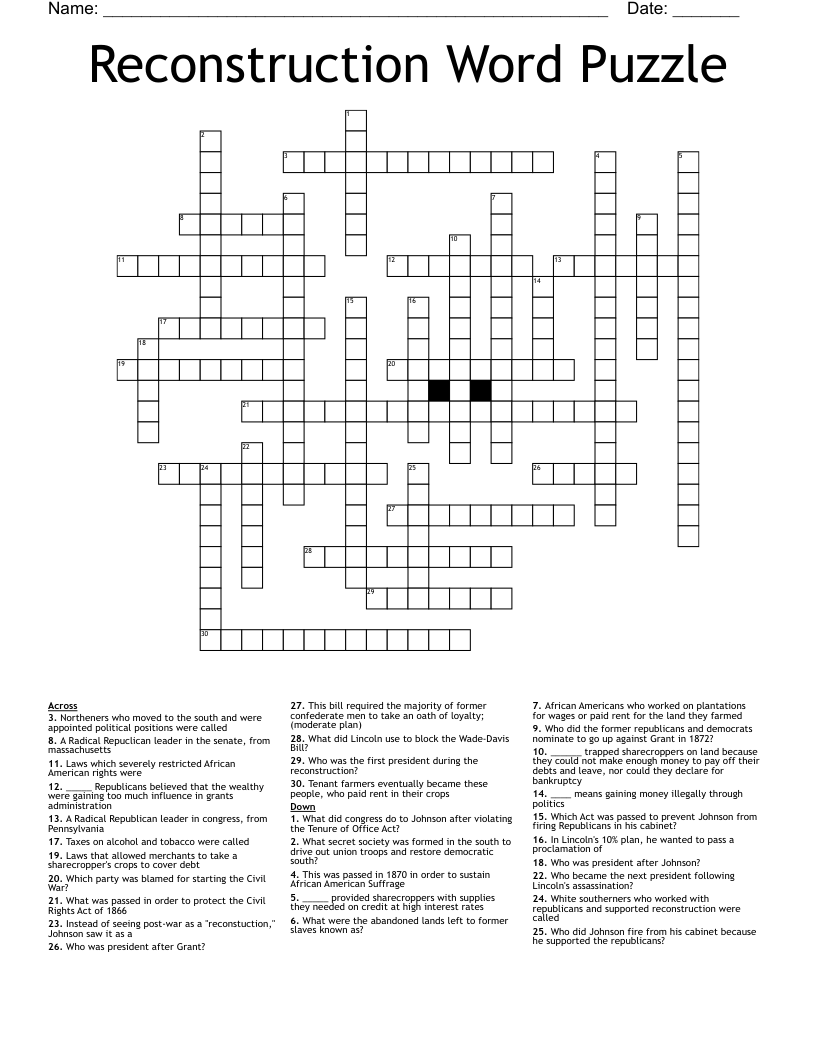 Reconstruction Word Puzzle Crossword