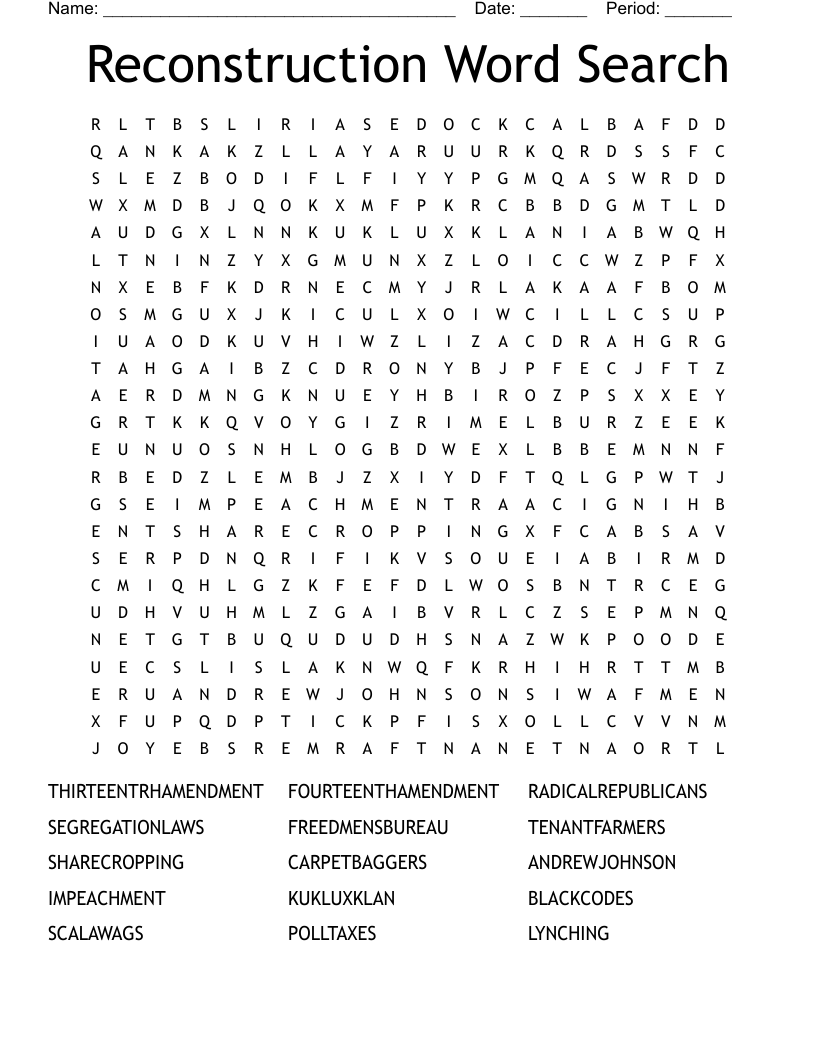 Reconstruction Word Search