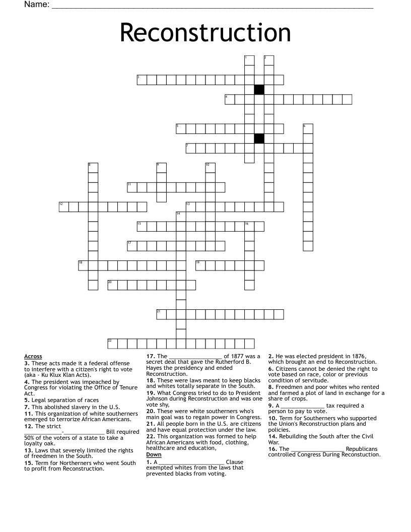 Reconstruction  Crossword