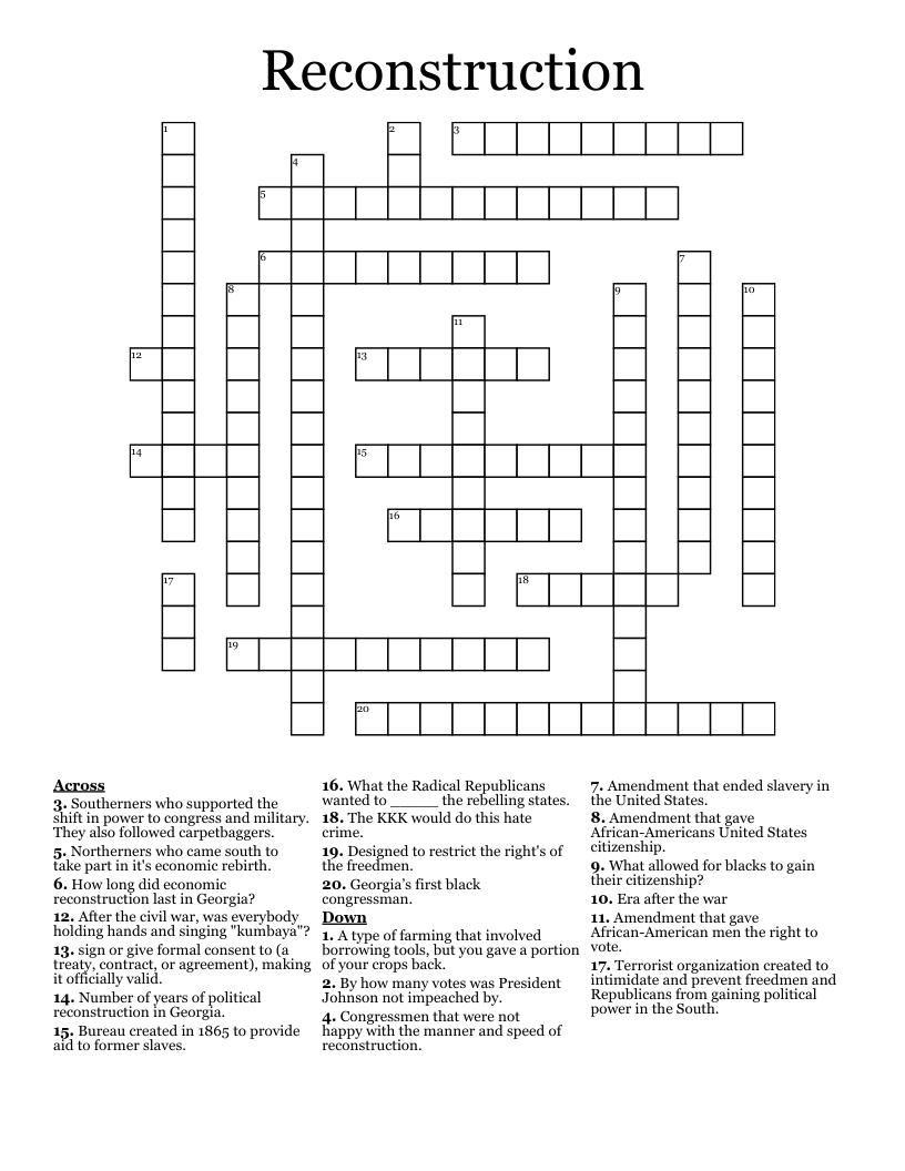 Reconstruction  Crossword