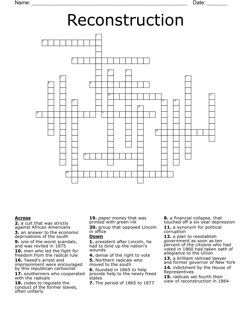 Reconstruction  Crossword