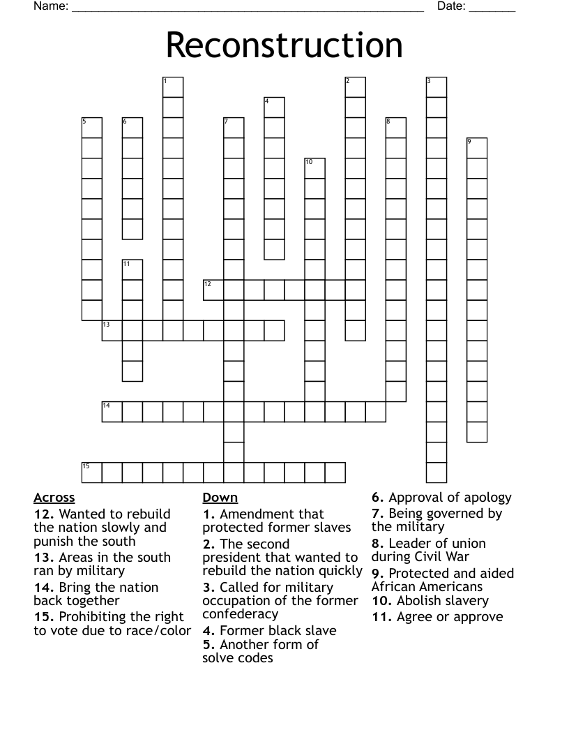 Reconstruction  Crossword
