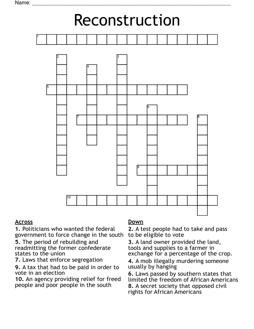 Reconstruction  Crossword