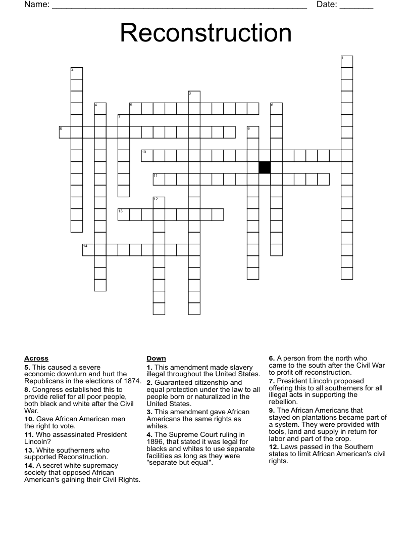 Reconstruction  Crossword