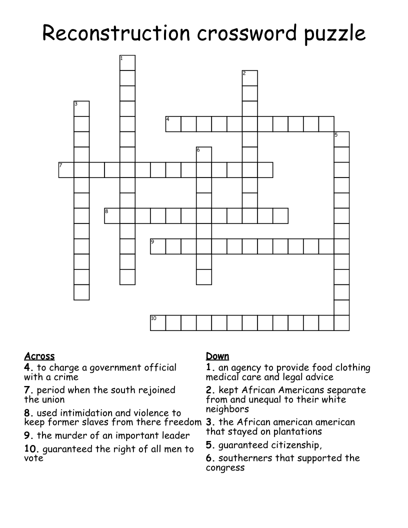 Reconstruction crossword puzzle
