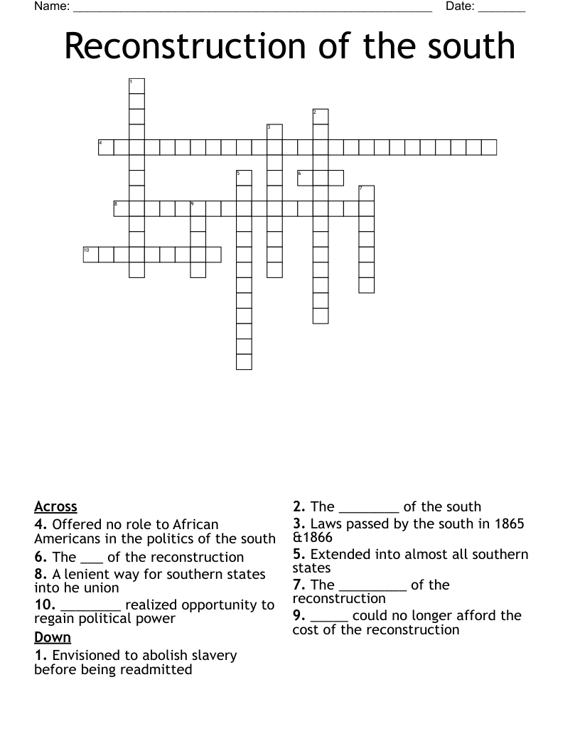 Reconstruction of the south Crossword