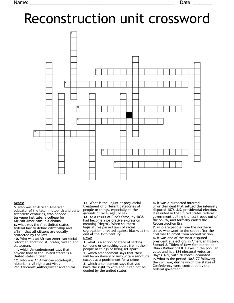 Reconstruction unit crossword