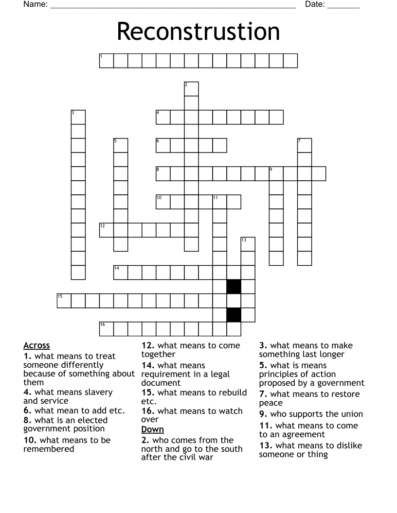 Reconstrustion Crossword