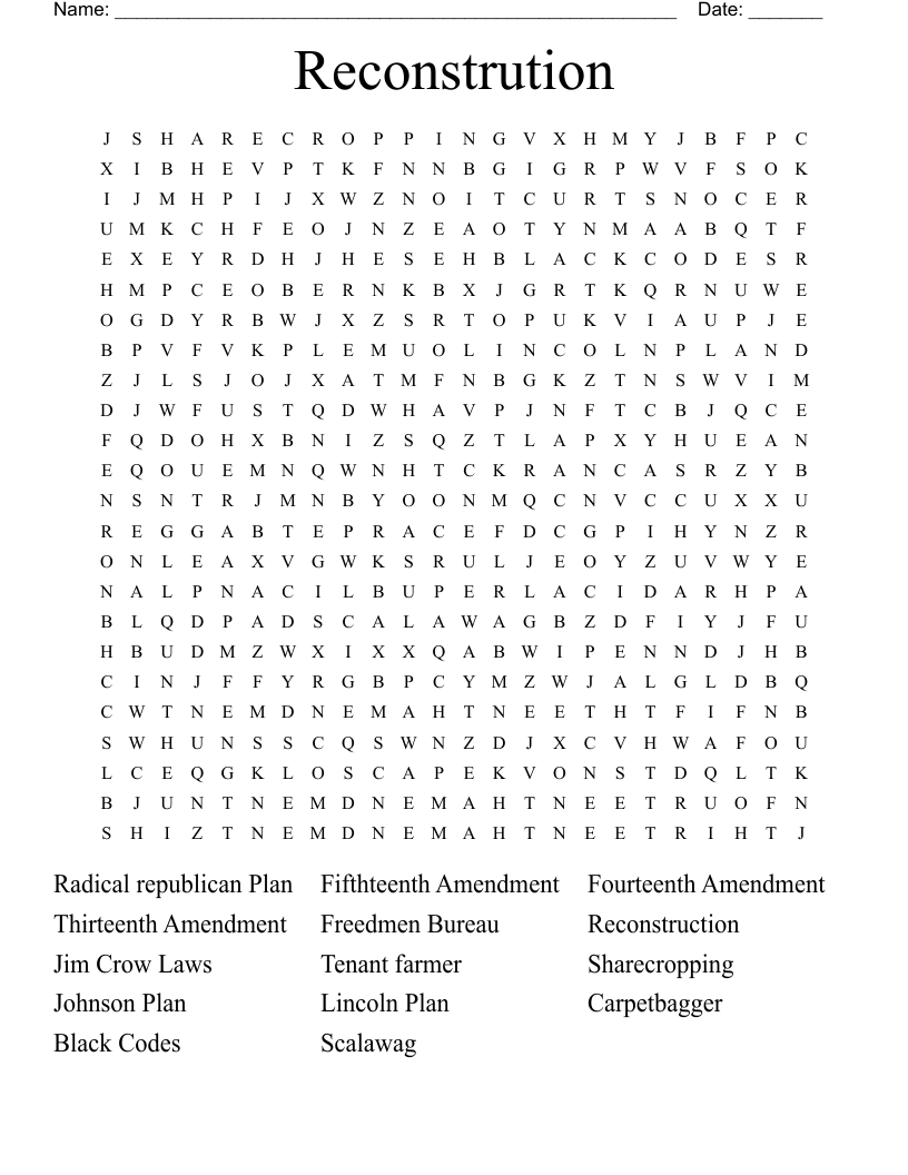 Reconstrution Word Search
