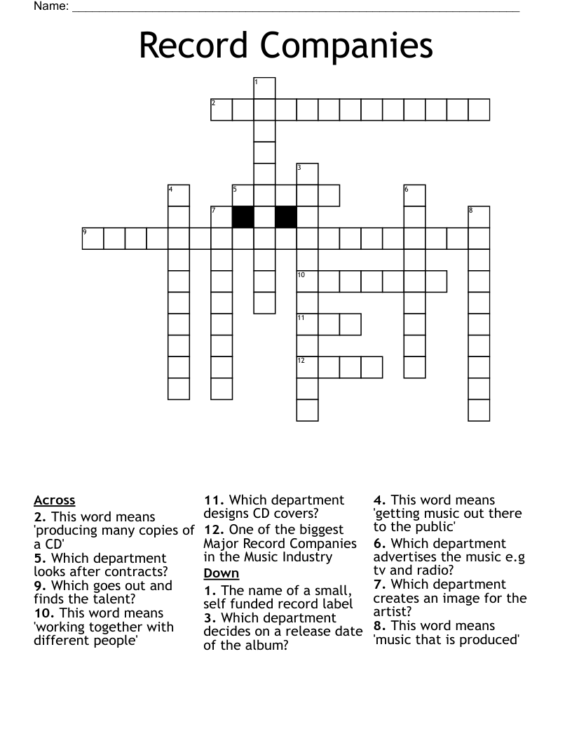 Record Companies  Crossword
