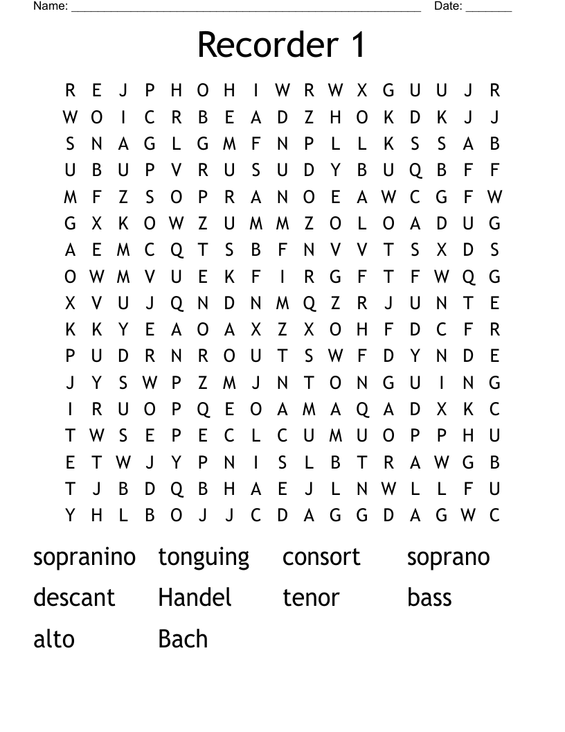 Recorder 1 Word Search