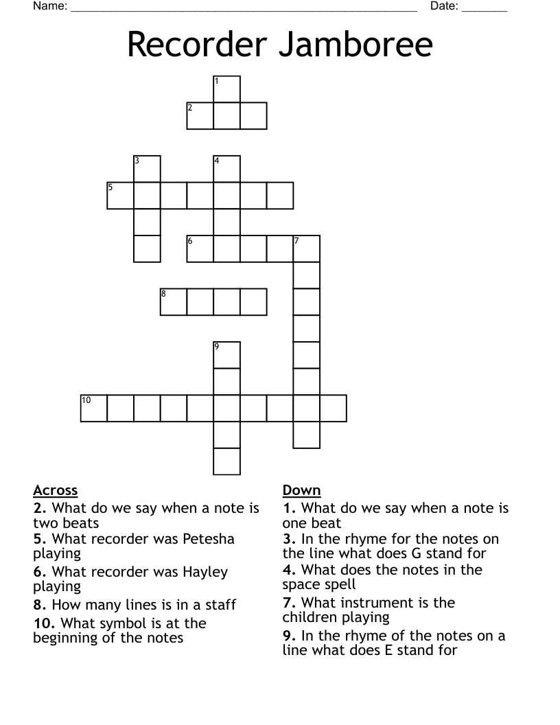 Recorder Jamboree Crossword