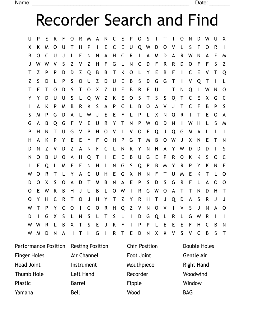 Recorder Search and Find Word Search