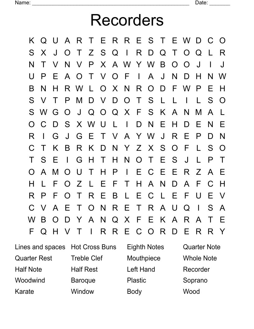 Recorders Word Search