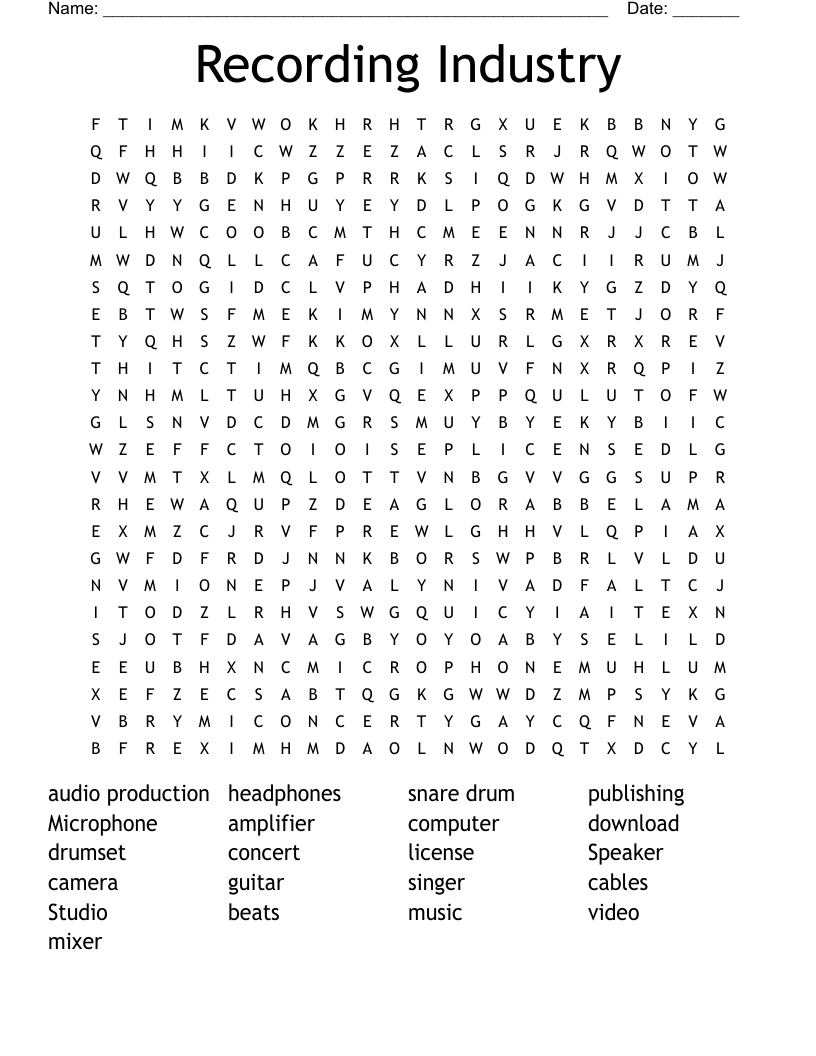 Recording Industry Word Search